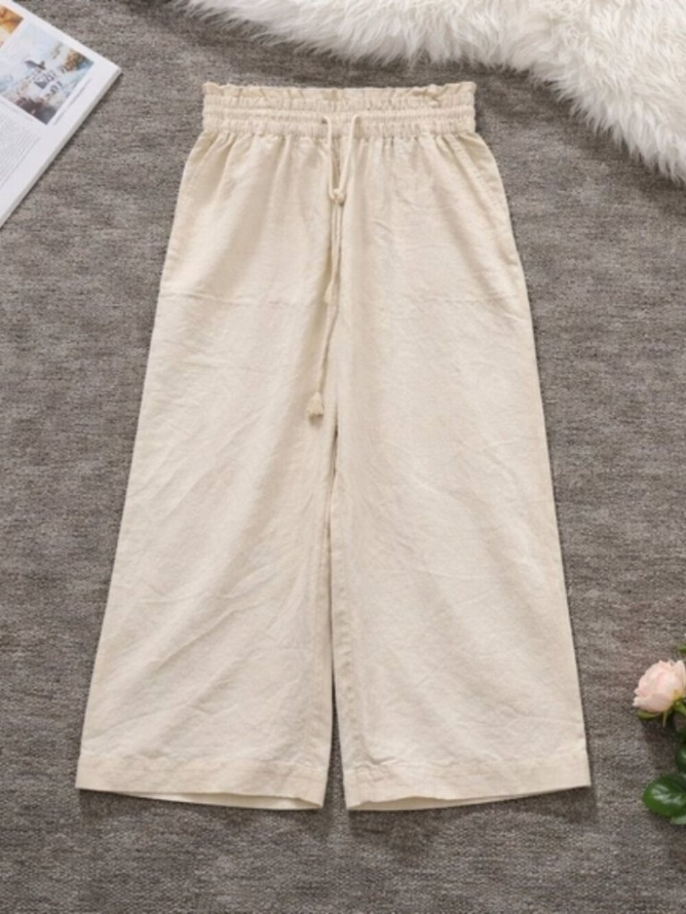 Southern Tide SZ S Beige Wide Leg Linen Blend Pull On Relaxed Fit Cropped Pants